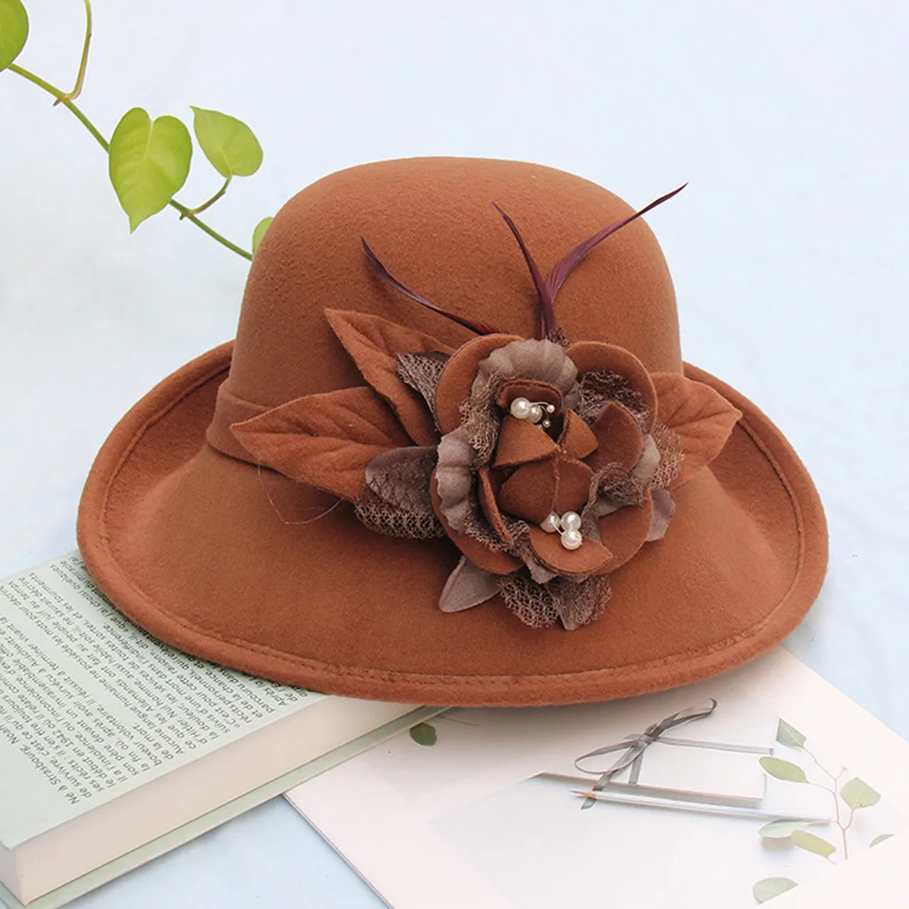 Однотонная Свадебная шляпа с перьями цветами жемчугом праздничная шерстяная
