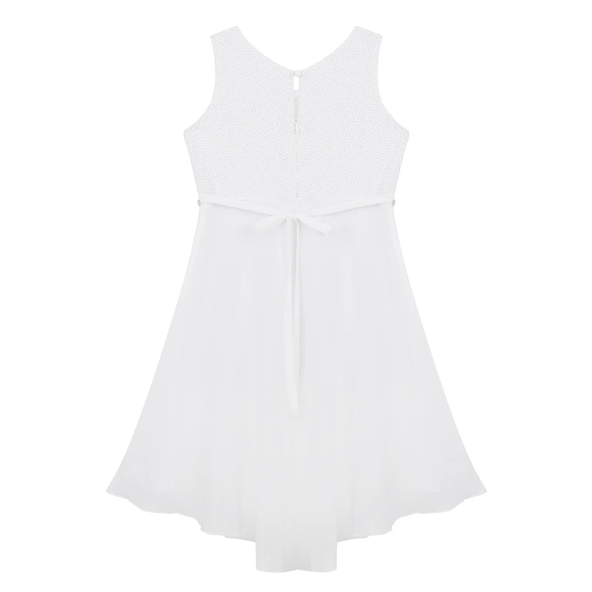 Детское блестящее платье iiniim без рукавов с высокой талией и заниженным подолом