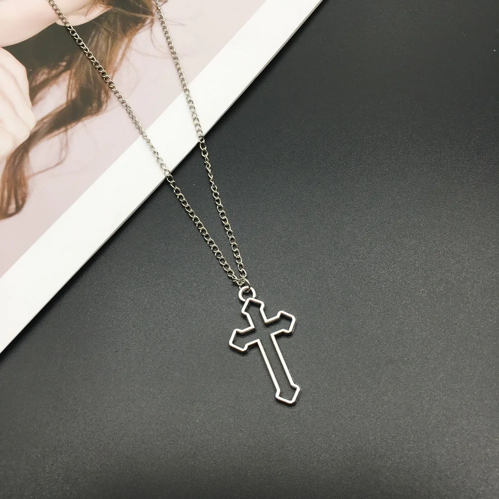 

Vintage Gothic Hollow Cross Pendant Necklace Silver Color Cool Street Style Necklace For Men Women Gift Wholesale Neck Jewelry