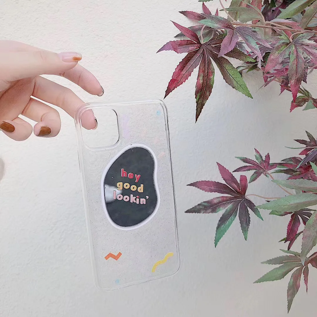 

INS Korea cute fun graffiti makeup mirror wave point phone case for iPhone 11 pro MAX Xs MAX Xr X 7 8 plus soft TPU back cover