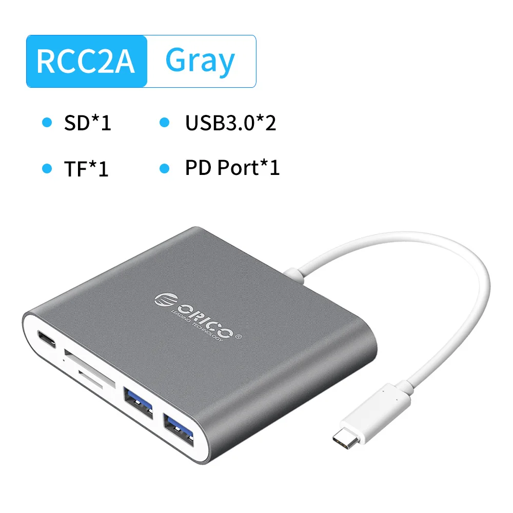 ORICO USB C концентратор type C для мульти USB 3,0 TF/SD разветвитель PD зарядный адаптер док-станция для MacBook Pro аксессуары samsung Galaxy S9 - Цвет: RCC2A Gray