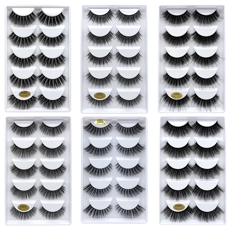 

5 Pairs 3D Faux Mink Hair False Eyelashes Wispies Fluffies Drama Eyelashes Natural Long Soft Handmade Cruelty-free Black Lashes