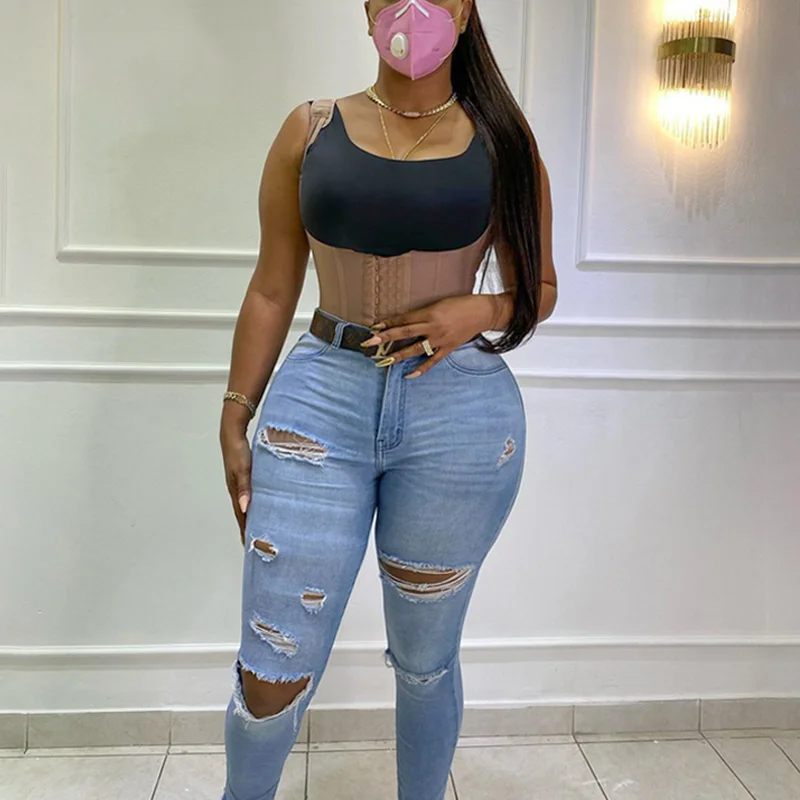 

Women'S Corset Bodyshaper High Compression Garment Abdomen Control Double Bodysuit Waist Trainer Open Bust Bodysuit