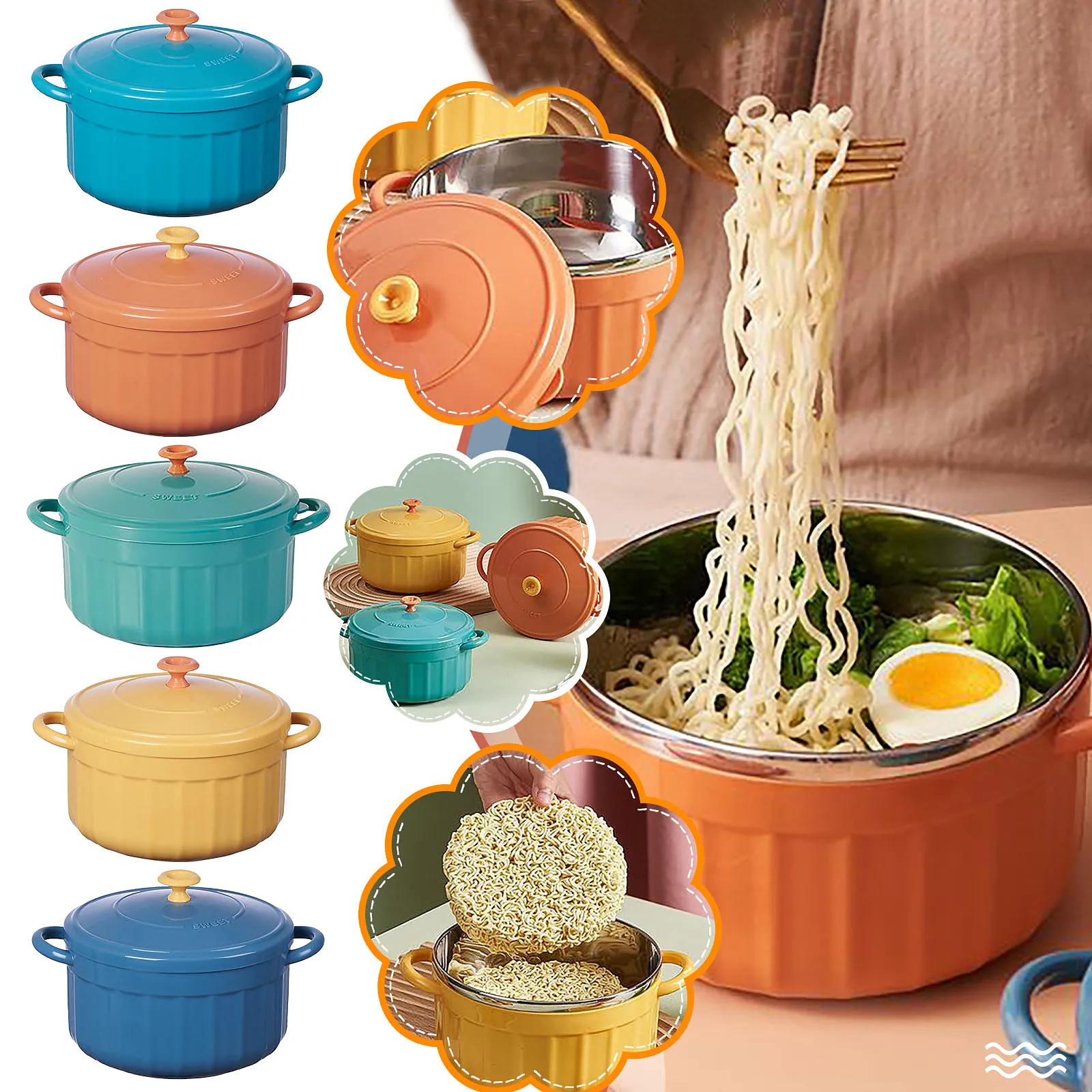 

Stainless Steel Fresh-keeping Preservation Bowl Lid Double Insulation Lunch Pot Multi-function convenient Home & Living