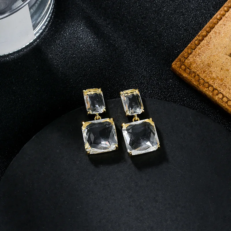 Корейские Роскошные элегантные блестящие квадратные висячие серьги с