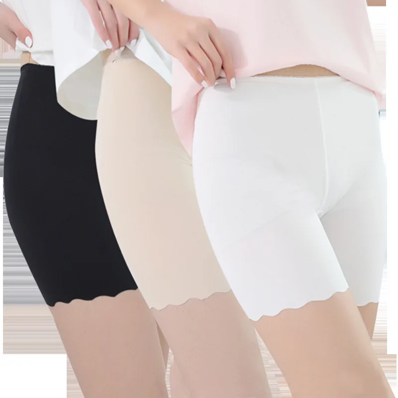 

Women Ice Silk Seamless Safety Pants High-Elastic Self-Cultivation Shorts In Summer Thin Tight-Fitting Bottom Pants