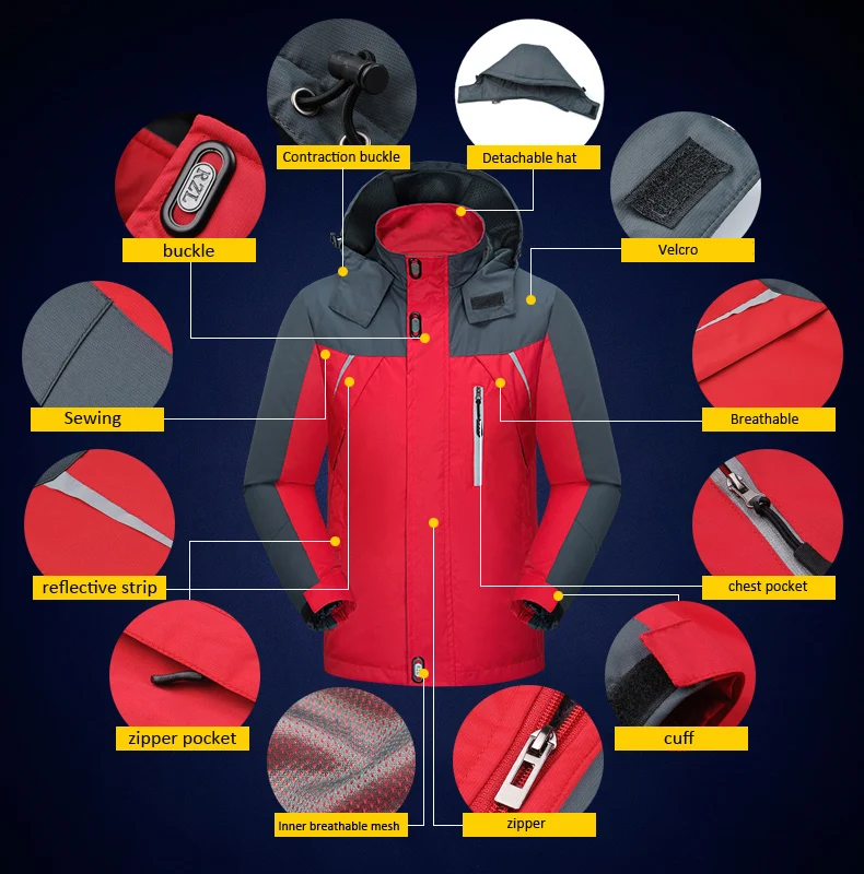 

Outdoor Men Hoodie Waterproof Windproof Jacket Coat Hiking Autumn Ski Sport For Outdoor Mountain Skiing Male Outwear