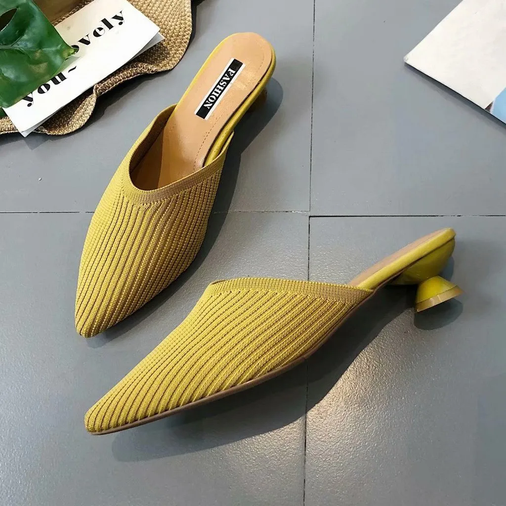 Женские сетчатые полутапочки без застежки вечерние шлепанцы на низком каблуке с