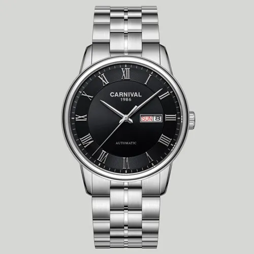 Silver black C8064 Швейцарские карнавальные механические часы, мужские роскошные брендовые автоматические часы MIYOTA, сапфировые водонепроницаемые часы, полностью стальные часы relogio - Цвет: Silver black C8064