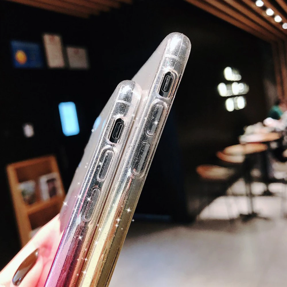 Для iPhone X XR XS 11 Pro Max 8 7 6 6s Plus Блестящий Радужный градиент цвета прозрачный мягкий