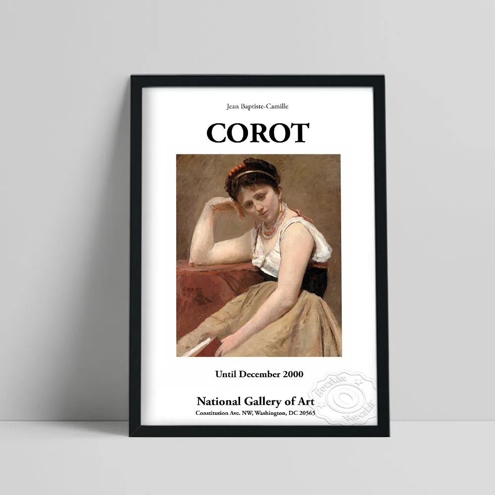 

Jean Baptiste Camille Corot Vintage Exhibition Poster, Camille Corot Interrupted Reading Print, Young Girl Portrait Oil Painting