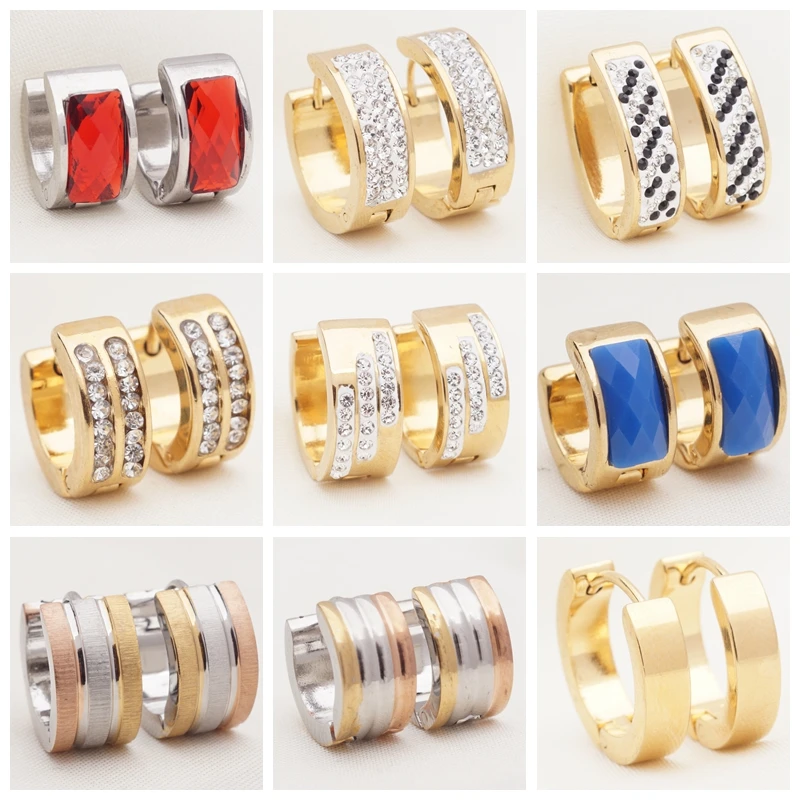 

30 Different Styles Small Hoops Rhinestone Stainless Steel Hoop Earrings for Womens Wholesale