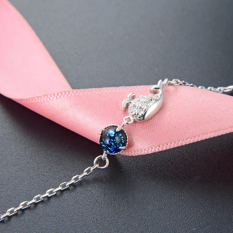 

16cm Bracelet Wholesale Cute Creative Jewelry Silver Jewelry S925 Sterling Silver Micro Zircon Crystal Little Dolphin Bracelet