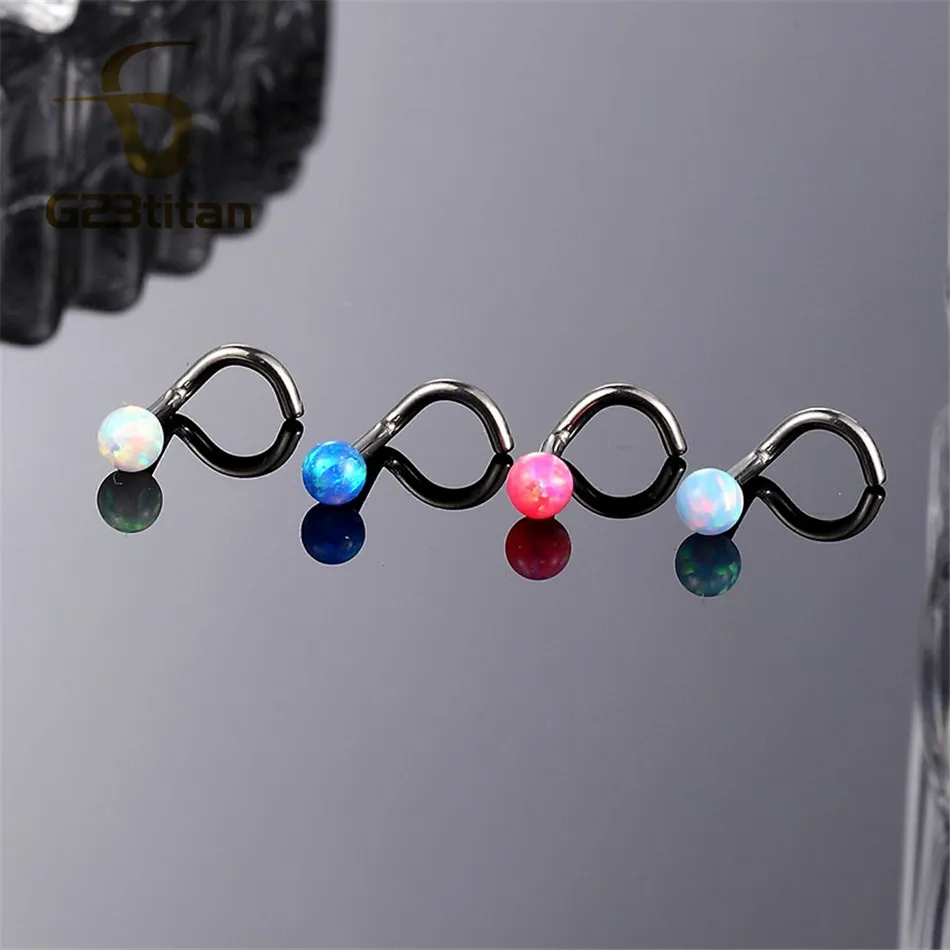 

Amazing Nose Wing Piercing Rings 4 Colors Opal Stone Stud Earring 18G Medical Titanium Nose Screw Anti Allergic Body Jewelry