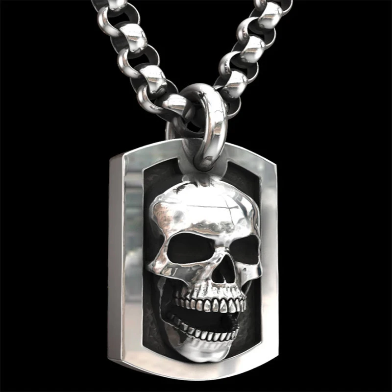 

New Fashion Retro Punk Skull Pendant Necklace Domineering Men's Casual Hip-Hop Party Geometric Skull Necklace Jewelry