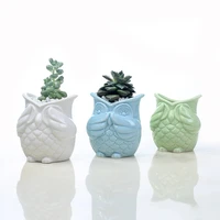 diy ceramic glazed owl flower pot free combination white blue flowerpot planter green succulents plant desktop garden pots