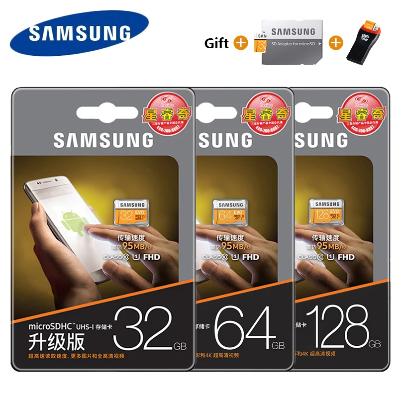 Карта памяти SAMSUNG, micro sd, 32 ГБ, 64 ГБ, 128 ГБ, 256 ГБ, 512 ГБ, EVO Plus, класс 10, водонепроницаемая, TF Память, sim-карта+ адаптер, кардридер