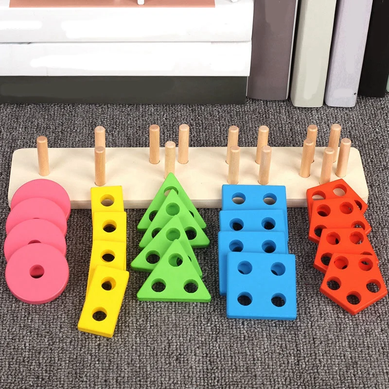 

Wooden Toys Geometric 3D Puzzle Wood Sensory Toys Early Learning Educational Toys for Kids Birthday Gift