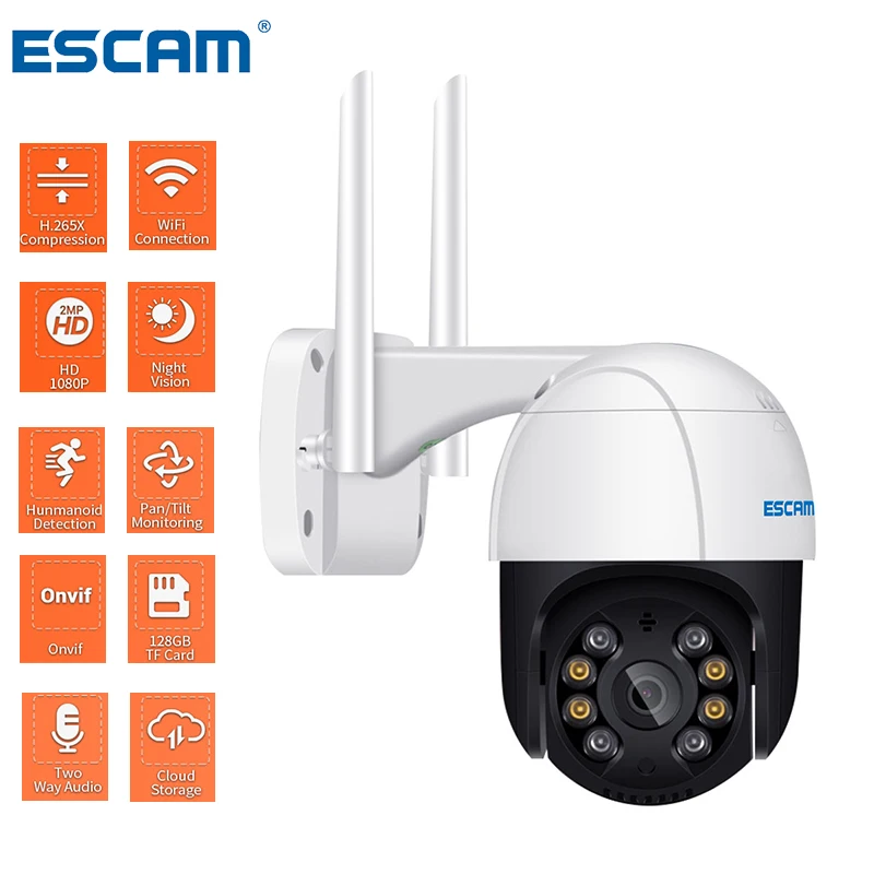 escam qf218 1080p pantilt ai humanoid detection cloud storage waterproof wifi ip camera with two way audio surveillance cameras free global shipping
