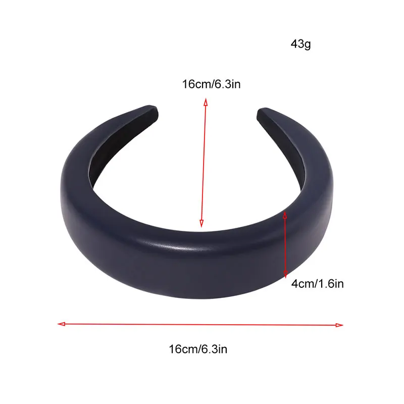 

Faux Leather PU Hair Clasp Women Width Plastic Thick Head Hoop Non-slip Hair Accessories Solid Color Sponge Padded Headband