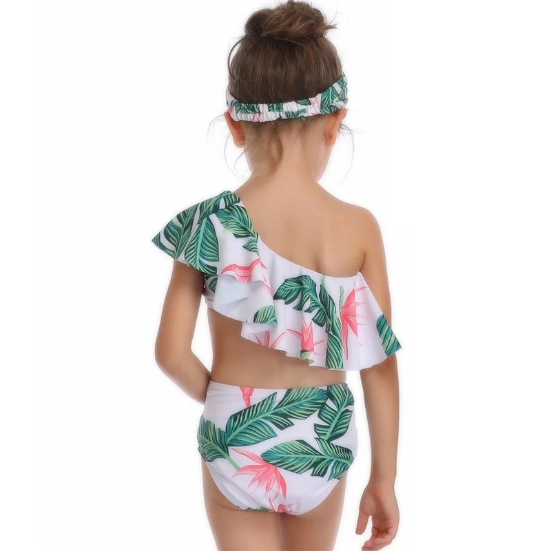 

New Children's Swimsuit Oblique Shoulder Single Flashing Girls Swimwear Two-Piece Suits Bather Beach Wear Gift For Daughter