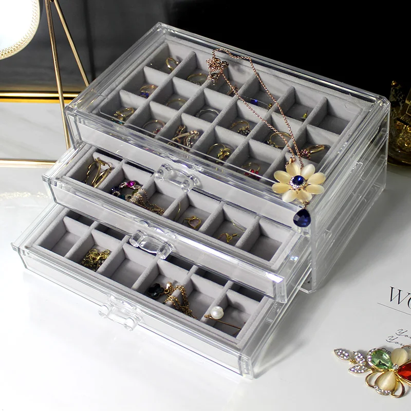 Dustproof Three-Layer Jewelry Storage Display Box Ring Earring Necklace Case Women Pendants Watch Display Stand Box YSUMI