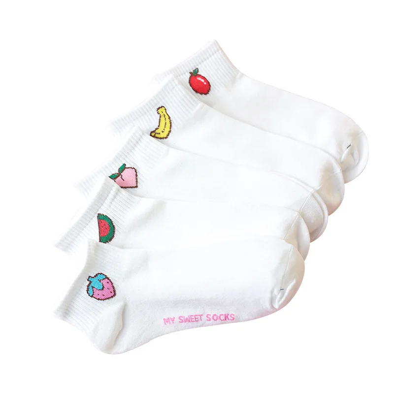 Женские разноцветные носки башмачки с фруктами невидимые короткие летние
