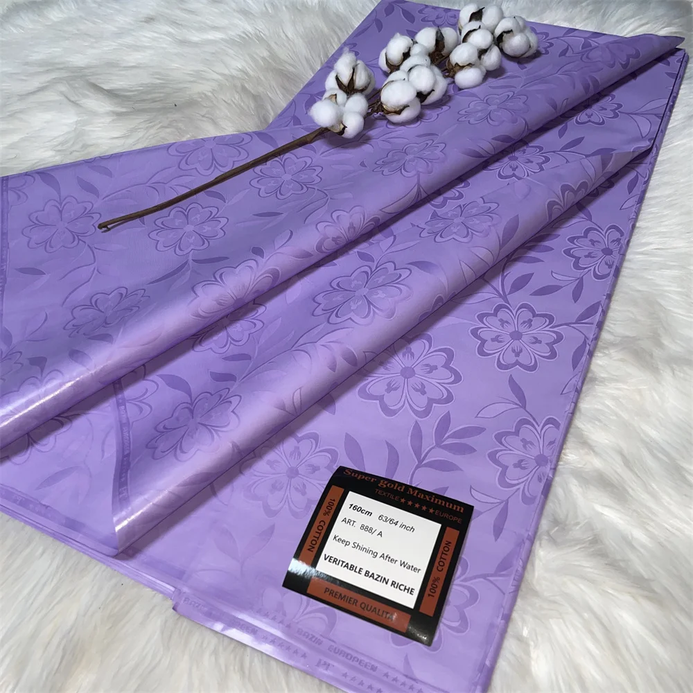 

Пурпурная африканская богатая ткань Bazin, жаккардовая парча, высокое качество, 100% хлопок, духи, водонепроницаемая кружевная парча, 5 метров