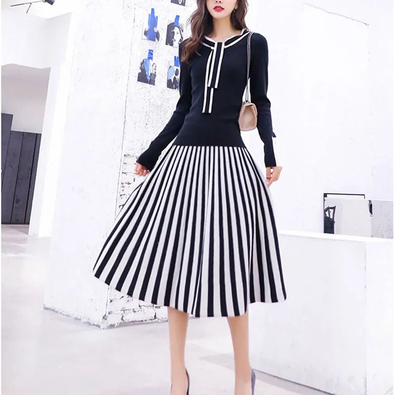 Женский трикотажный комплект из двух предметов Осенний пуловер с круглым