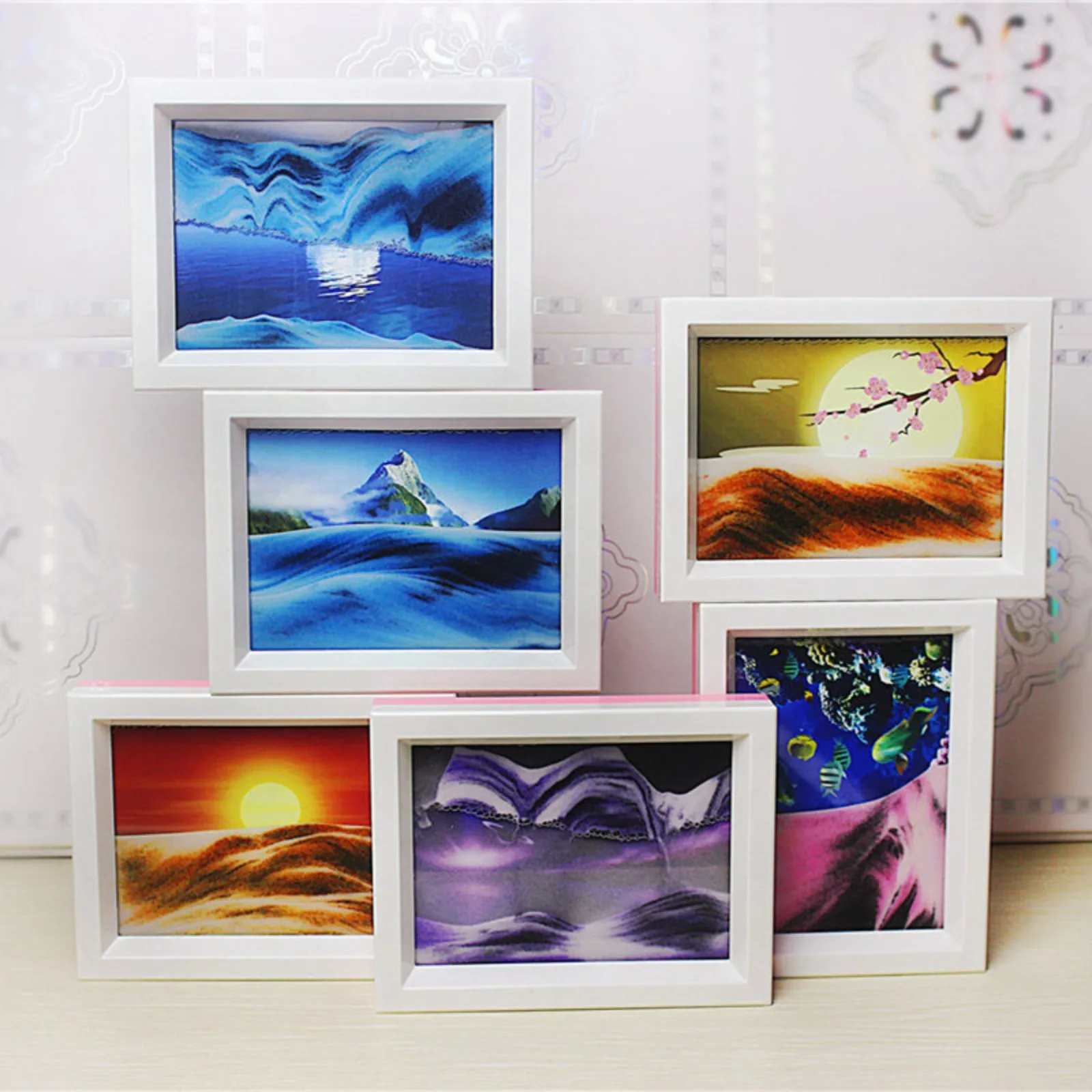 

#Moving Sand Picture Frame Desktop Home Ornaments Creative Plastic Color Sand Glass Transparent Liquid Changeable Painting Gifts