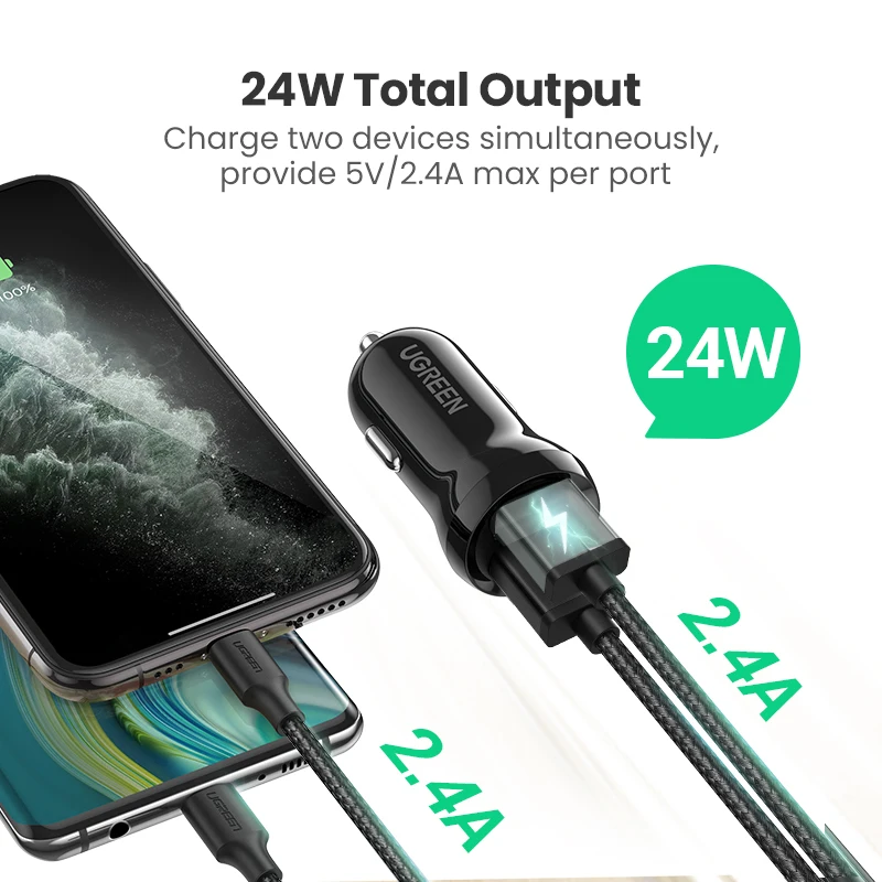 ugreen car charger 5v4 8a mini car charging for mobile phone charger dual usb car phone charger adapter in car free global shipping