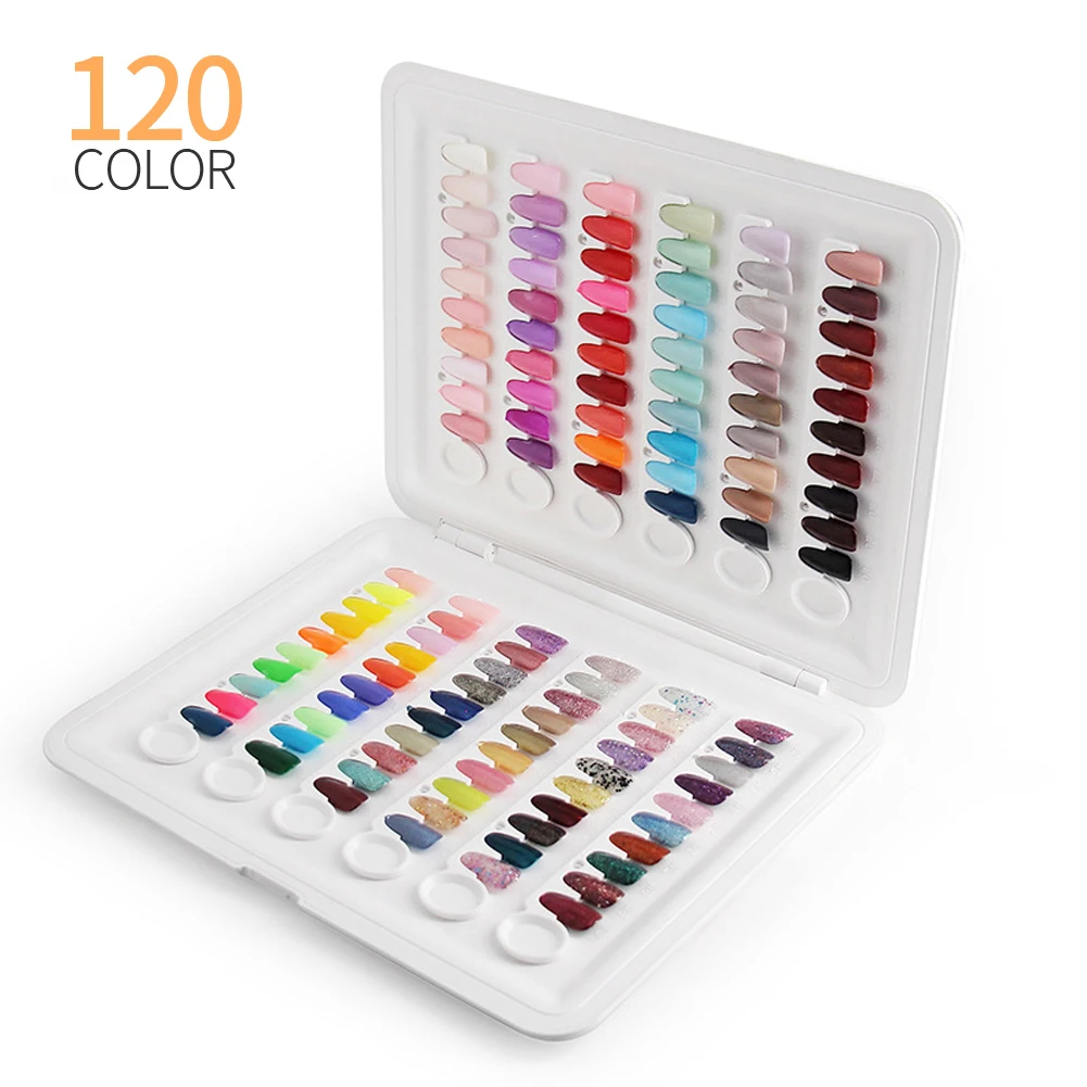 

120 Gel Polish Nail Color Book Art Chart Practice Palette Display Card Showing Manicure Tool ABS False Tips Painting Organizer