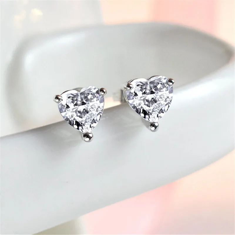 

925 Sterling Silver Heart Piercing Stud Earrings For Women Girls Wedding Trendy Jewelry Pendientes eh884
