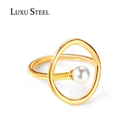 luxusteel stainless steel imitation pearl rings women accessories wedding jewelry gold color engagement rings wholesale party