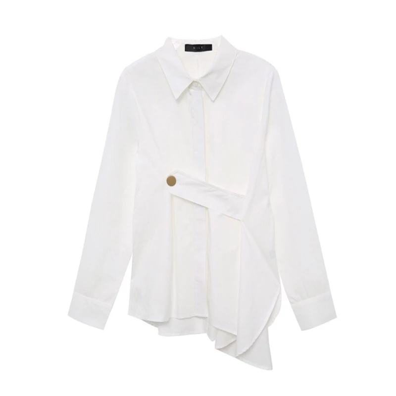 

PERHAPS U Women Asymmetrical White Shirt Button B0380