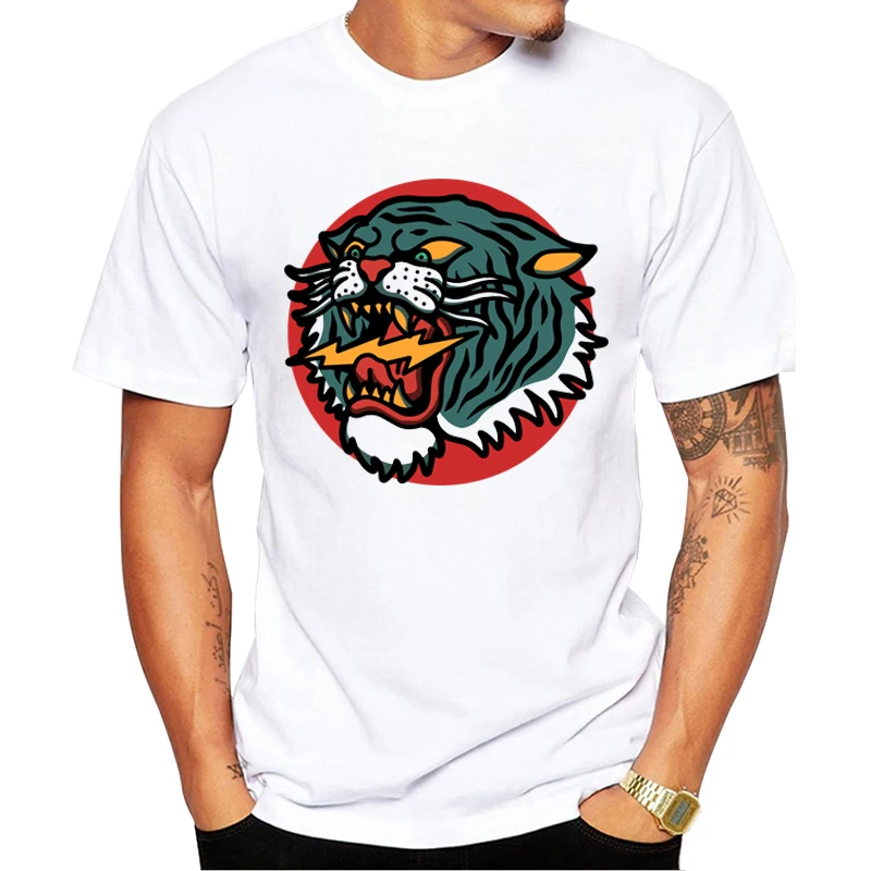 

ZZONE модный принт с тигром Мужская футболка в винтажном стиле с принтом Тигра для малышей Топы Забавный дизайн футболки с коротким рукавом Эф...