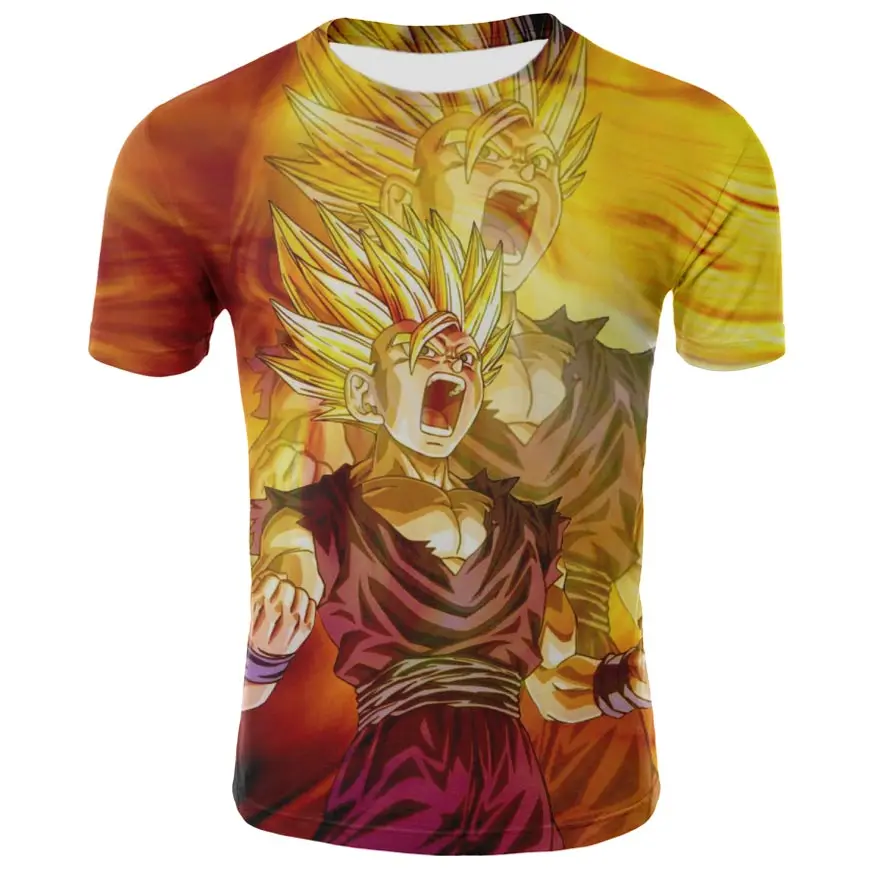 Мужская Летняя модная футболка с 3D принтом Dragon Ball супер сайян сон Укун желтая