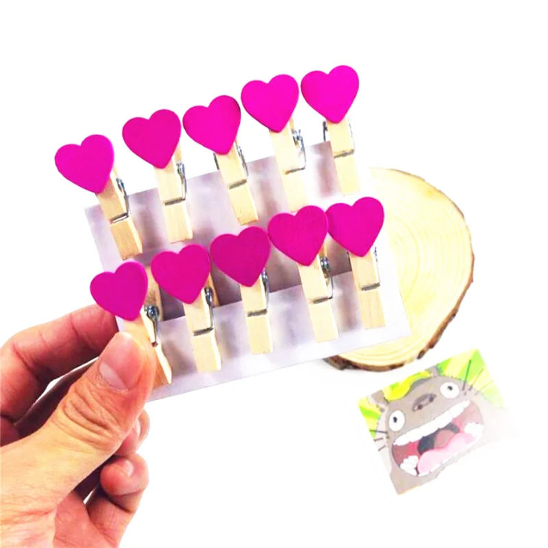 10 шт./лот Деревянный Мини зажим розового цвета в форме сердца милые Зажимы для