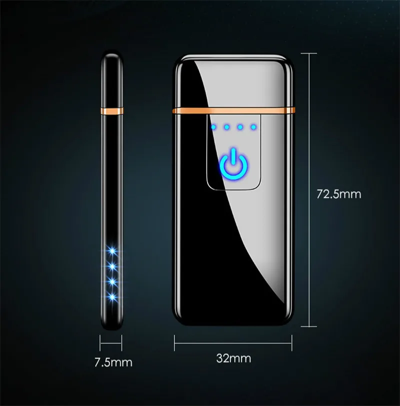 Новый мини зарядки USB Зажигалка металлическая Беспламенное ветрозащитное