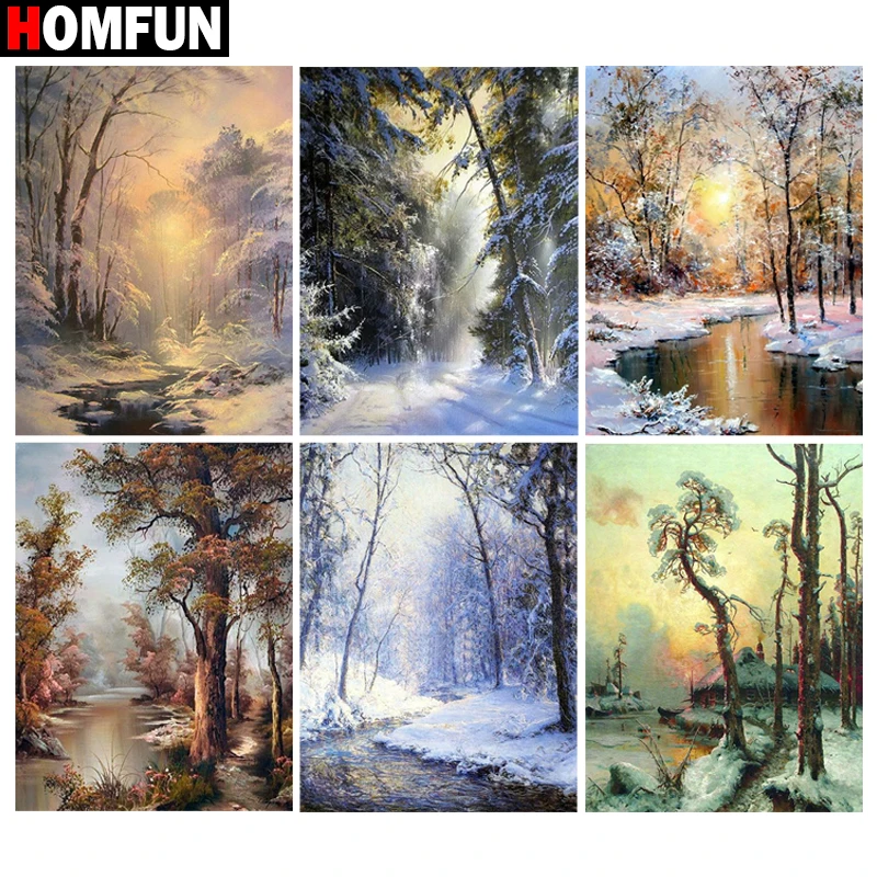 

Алмазная живопись HOMFUN, картина с рисунком «дерево, зимнее озеро», полная вышивка крестиком, 5D Стразы