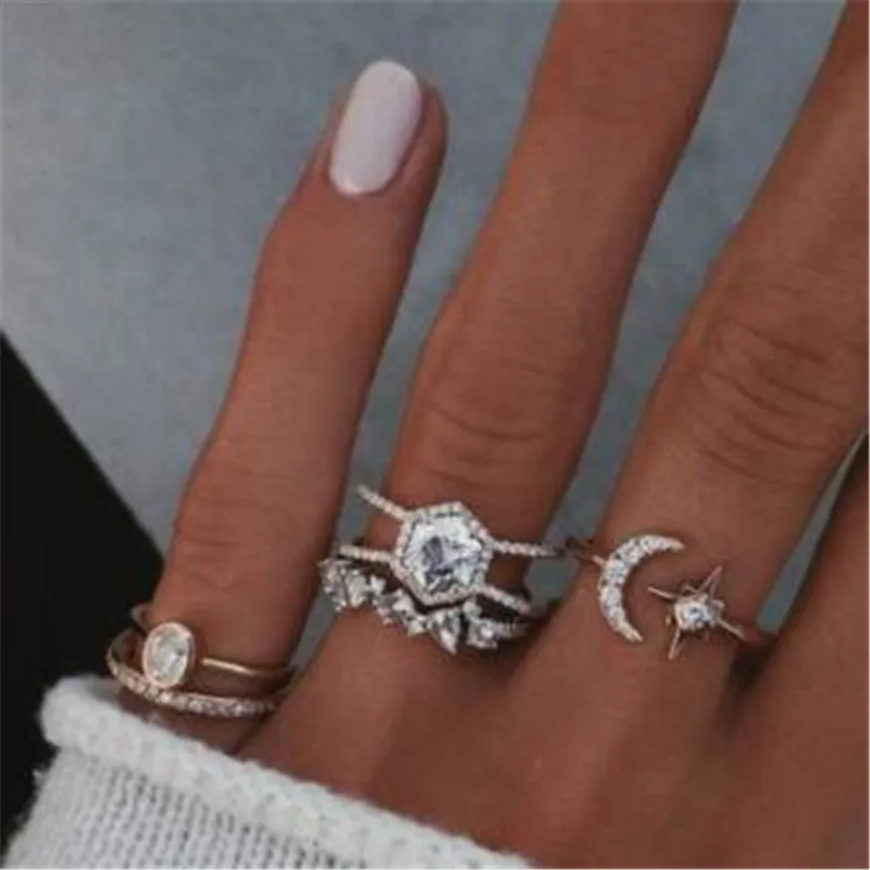 Style 14 1 упаковка/комплект, винтажное цветочное лунное богемное кольцо средней длины, наборы, ретро кольцо на палец Fatima Hand Crown Knuckle Ring Для женщин Anillos - Цвет основного камня: Style 14