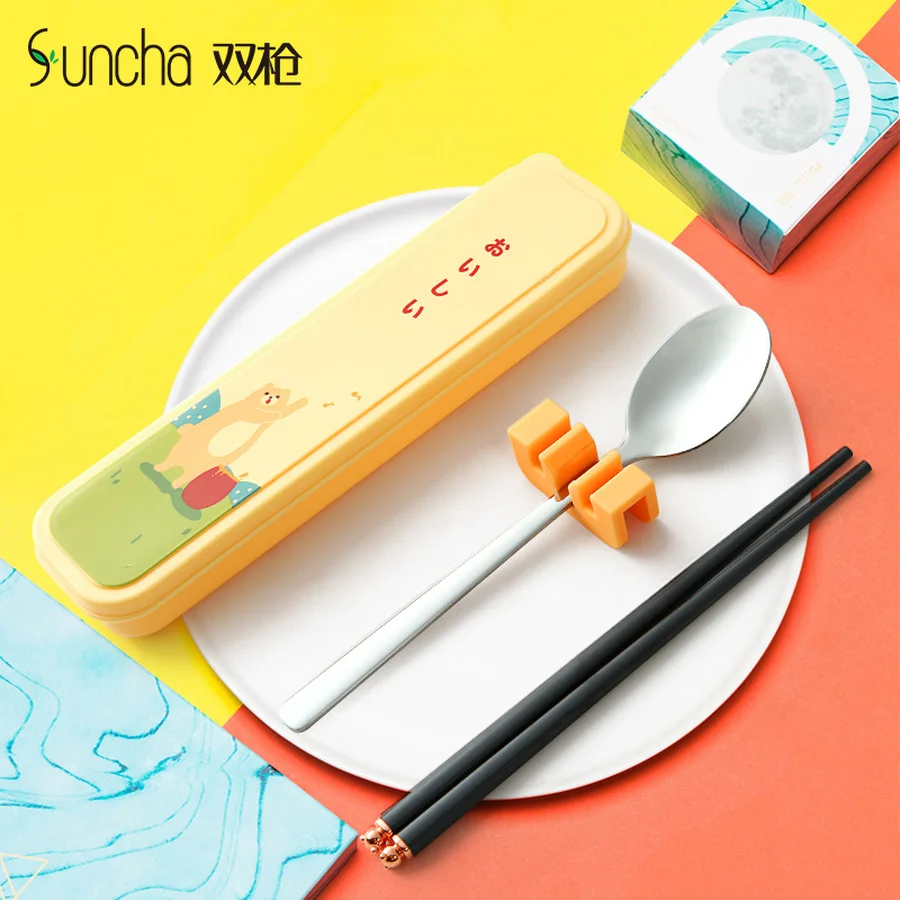 Портативный набор столовых приборов из нержавеющей стали мультфильм дети