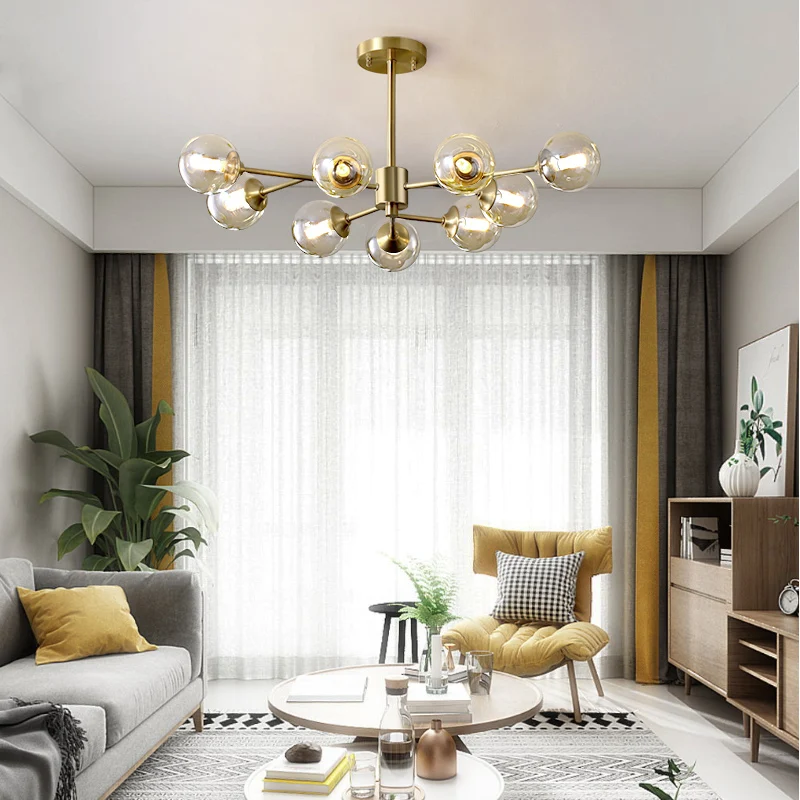

Modern Sputnik Chandelier Lighting Creative Glass Ball Branch Light Fixture Bedrpom Nordic Living Room Hanging Lights