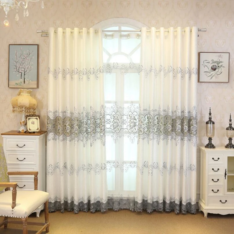 Роскошный серый шторы с пионами вышивка сплошные оконные Спальня лечения