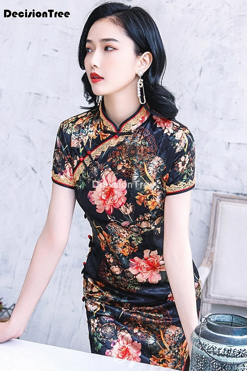 

2021 chinese dress cheongsam dress qipao chinese traditional dress for women bodycon satin dress nightclub dress oriental dress