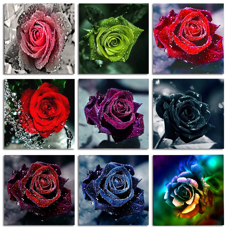 

5D Diy Diamond Embroidery Color Rose Flower Diy Diamond Painting Rhinestone Mosaic Picture Pattern Cross Stitch Rhinestone Lx935