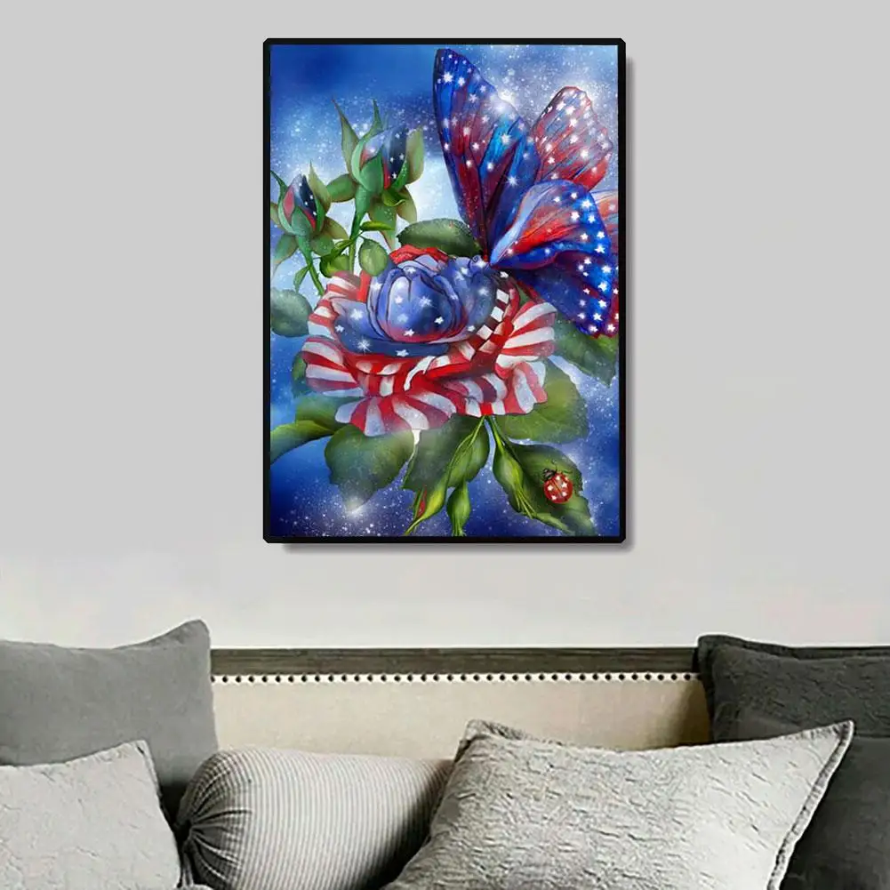 Цветок Роза бабочка Полный Круглый Алмаз живопись DIY крестиком Настенный