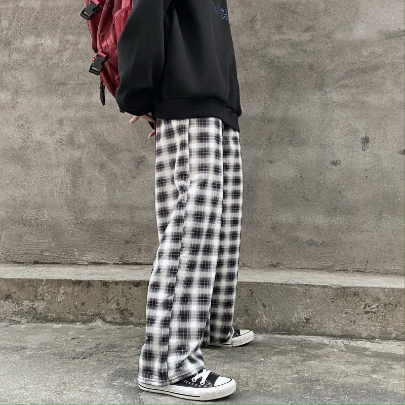 

Женские клетчатые брюки в Корейском стиле, винтажные брюки в клетку, женские весенние широкие брюки, мешковатые уличные брюки, 2021