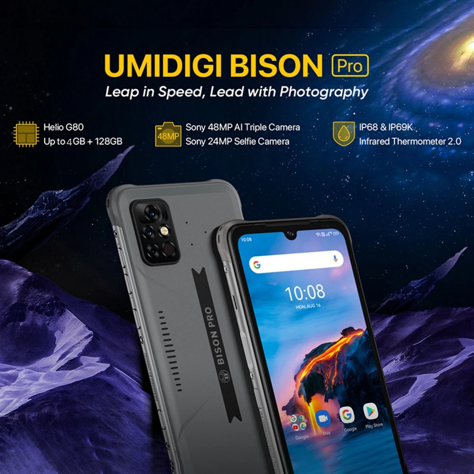 Смартфон UMIDIGI BISON Pro 4 + 128 ГБ IP68/IP69K упрочненный 6 3 дюйма FHD Helio G80 Android 11 | Мобильные