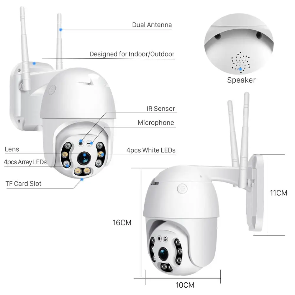 BESDER 1080P H.265 Водонепроницаемая WiFi камера голосовое оповещение двойная антенна PTZ IP